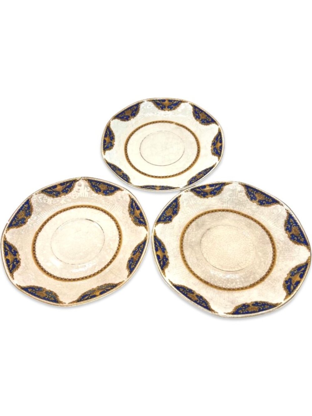 J&G Meakin Cobalt Blue Gold Saucers Vintage 1910s English China Set 3